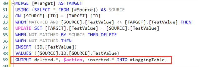 OUTPUT clause in MERGE
